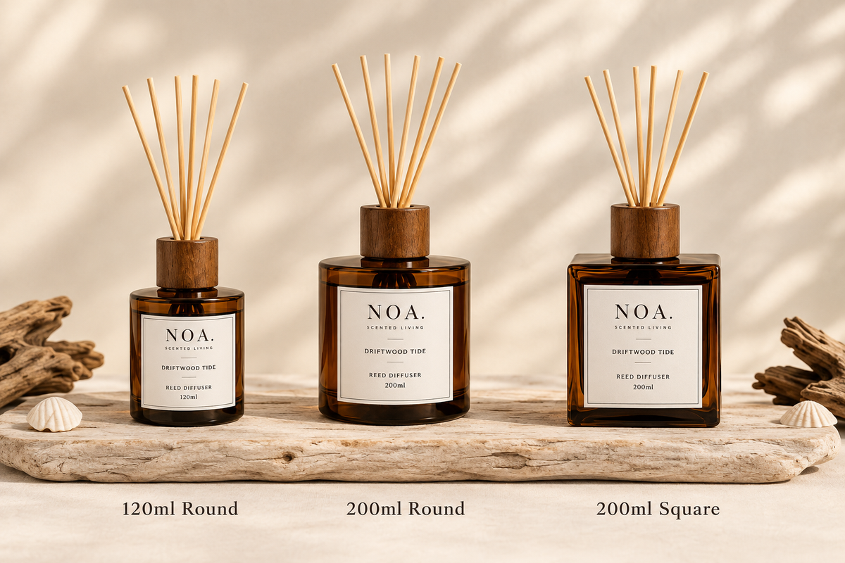 All three Driftwood Tide diffusers with size labels
