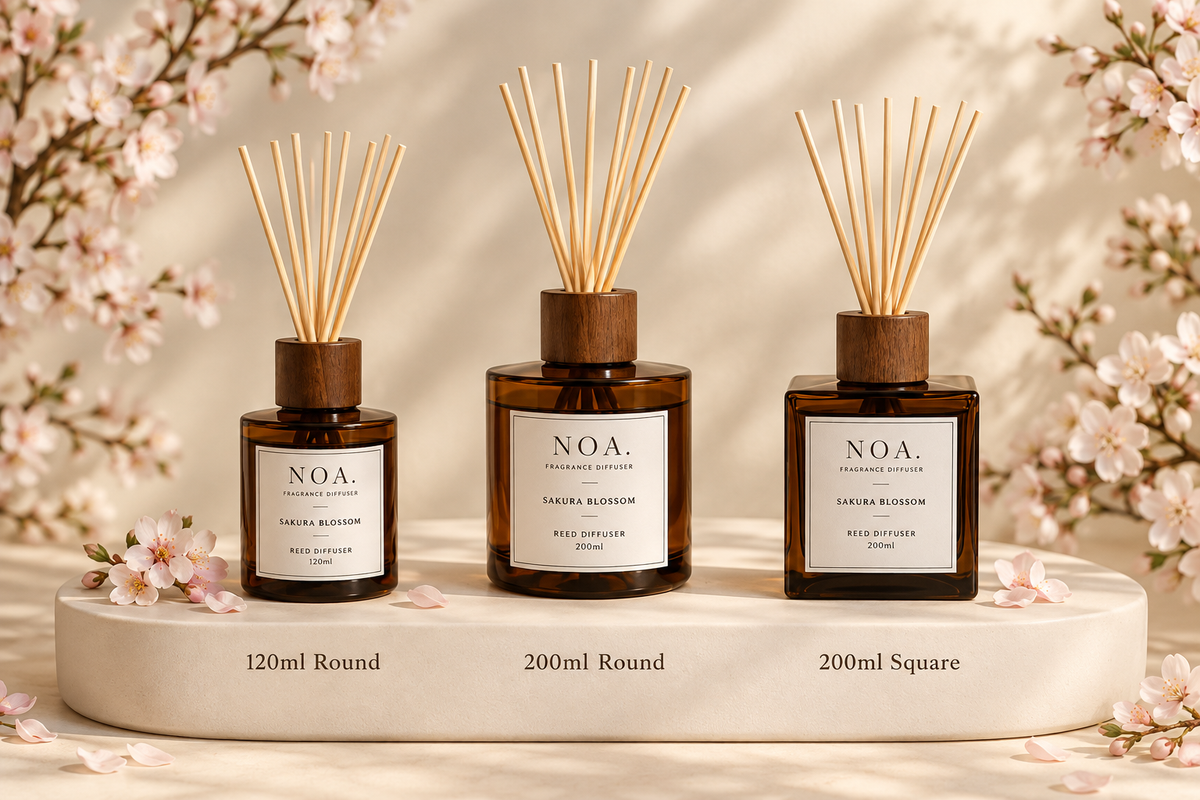 All three Sakura Blossom diffusers with size labels