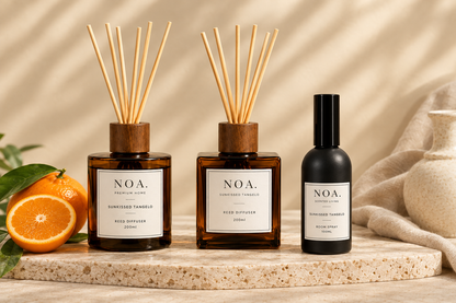 Sunkissed Tangelo scent set with round diffuser, square diffuser and room spray